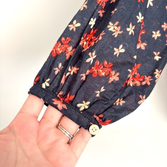 OUTERKNOWN Navy Blue Floral Button Up Long Sleeve Blouse Women’s Size Small - Picture 10 of 10